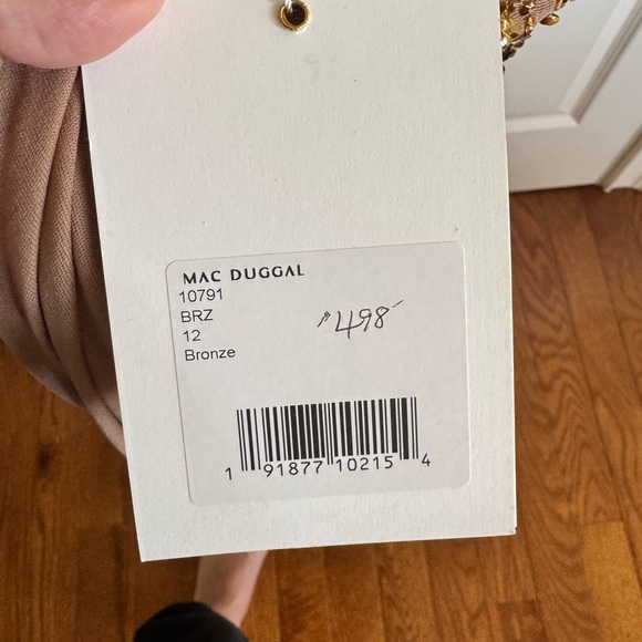 Mac Duggal 10791 Bronze Textured Long Sl V-Neck Maxi Dress $498 MISSING SEQUINS - Picture 7 of 10